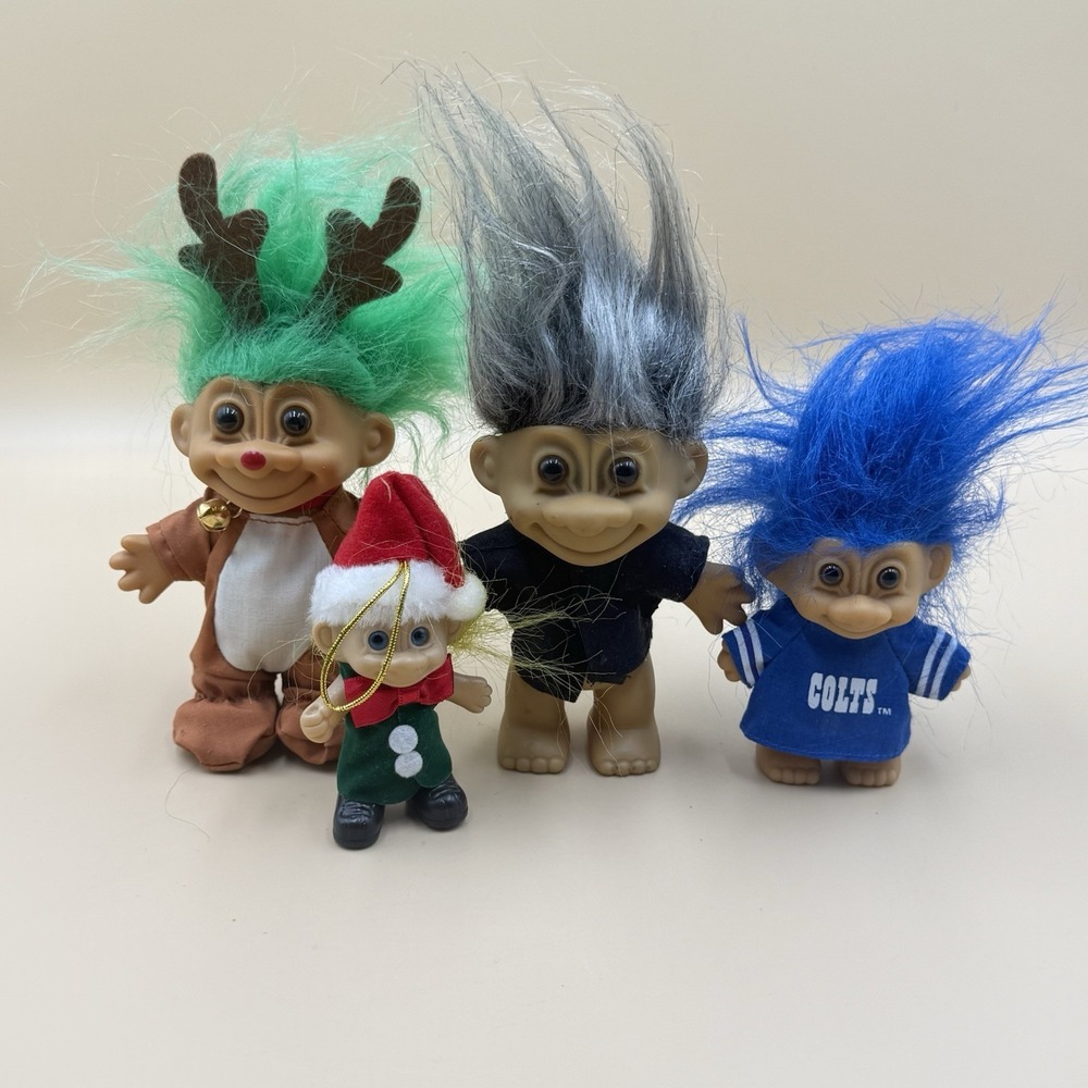 Vintage Russ Troll Dolls‎ Christmas Lot of 4 Colts Reindeer Retro Collectibles